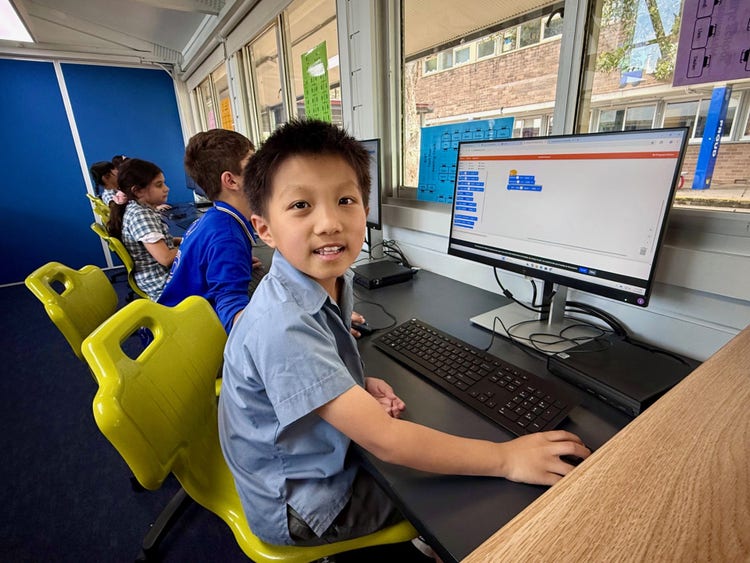 student working at the computer
